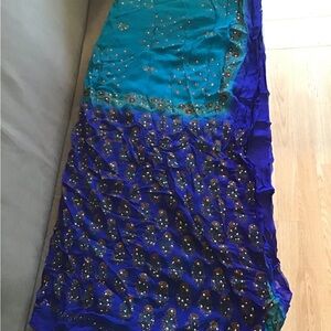 Blue and Teal Embellished saree sari wrap